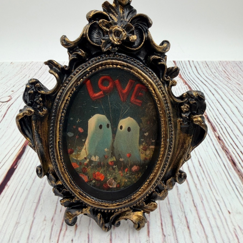 Handmade Ghost Love Ornate Baroque Gold Resin Frame Decoupage Art Print 4.5"